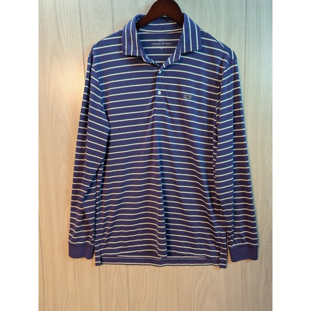 Vineyard Vines Performance Polo Shirt Men's White & Purple Long Sleeve Golf